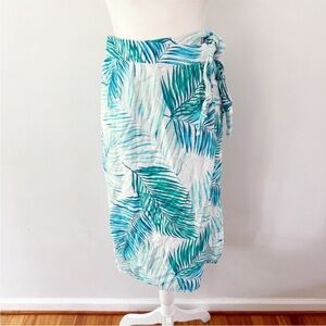 Tahari Women Linen Tropical Wrap Midi Skirt Small Resort Island Vacation Coastal